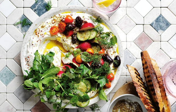 Herbed labneh, cucumbers, olives and radish