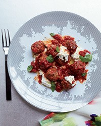 Herbed lamb meatballs with rich tomato sauce and ricotta