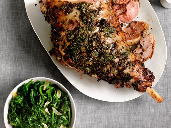 Herbed leg of lamb with roasted turnips