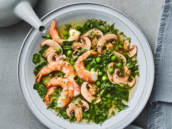 Herbed lemongrass broth with shrimp