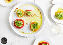 Herbed pea ricotta, tomatoes & basil