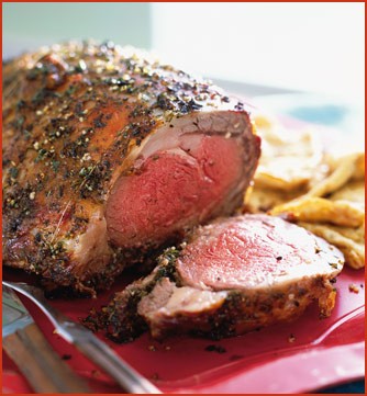Herbed prime rib with horseradish Yorkshire pudding