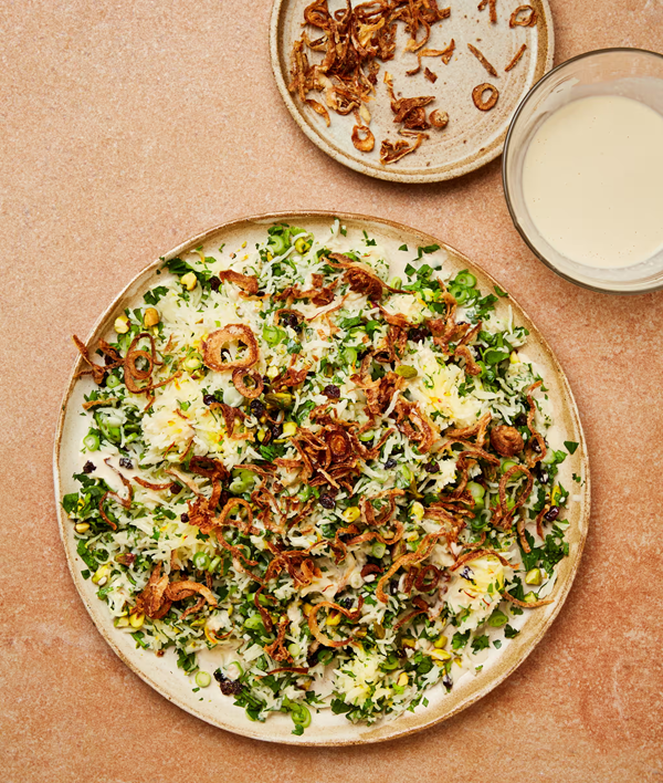 Herbed rice with saffron and pistachios