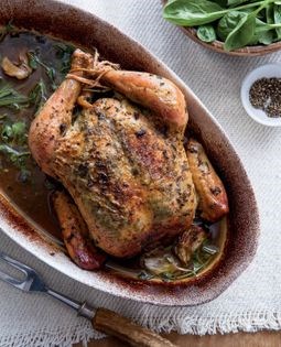 Herbed roast chicken with vin santo 