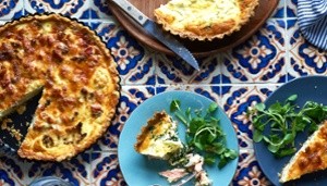 Herbed salmon and ricotta quiche