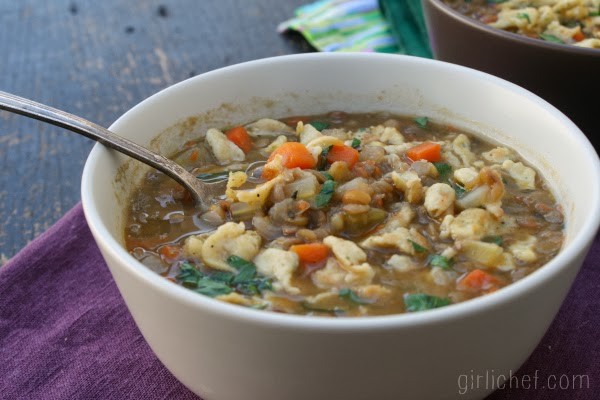 Herbed spaetzle & lentil soup