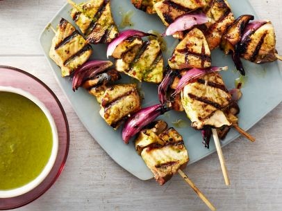 Herbed swordfish and shiitake kebabs