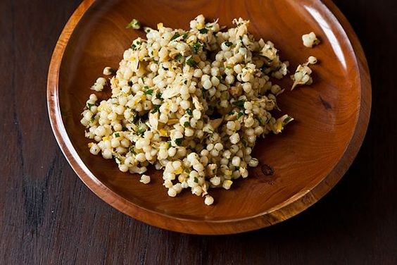 Herbed tuna and Israeli couscous salad with cumin, coriander and citrus
