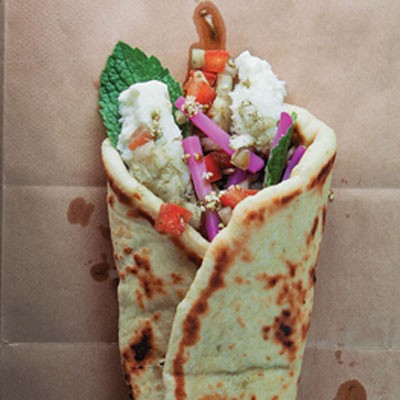 Herbed vegetable flatbread sandwich (Man'oushé)