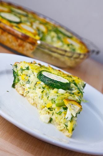 Herbed zucchini and feta quiche with a brown rice crust