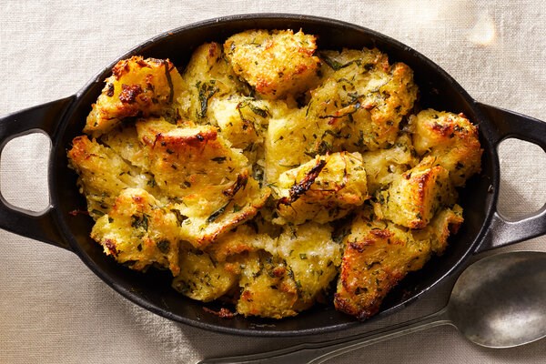 Herby bread-and-butter stuffing for two