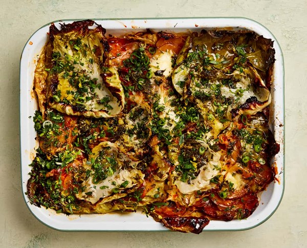 Herby cabbage and potato gratin with Gruyère and ricotta
