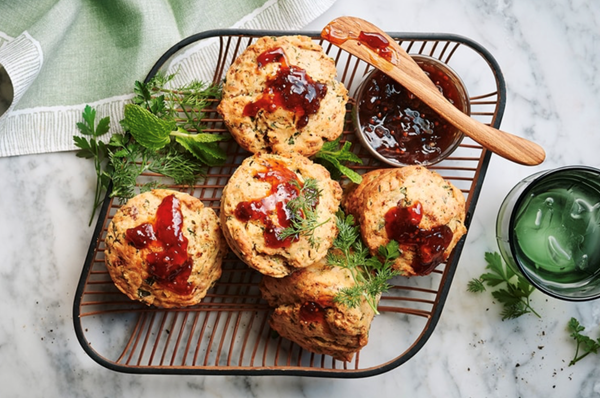 Herby caramelised onion, 'nduja and sour cream muffins