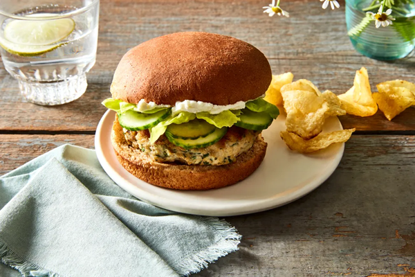 Herby chicken burgers with whipped feta