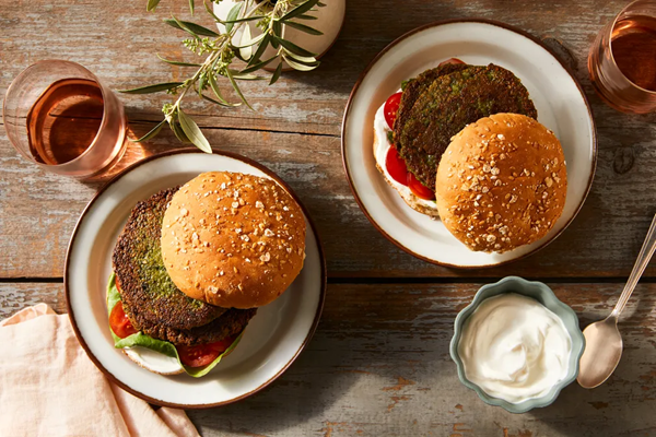Herby chickpea burgers with lemon yogurt sauce