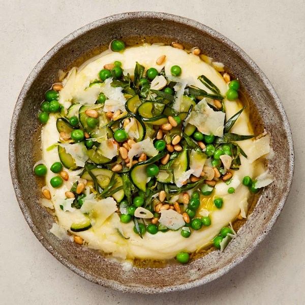 Herby courgettes with semolina porridge