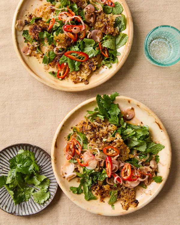 Herby crispy rice, shallot and lemongrass salad