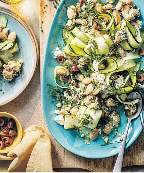 Herby feta, courgette & butter bean salad
