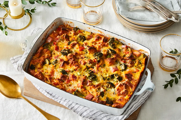 Herby ham & Gruyère breakfast casserole