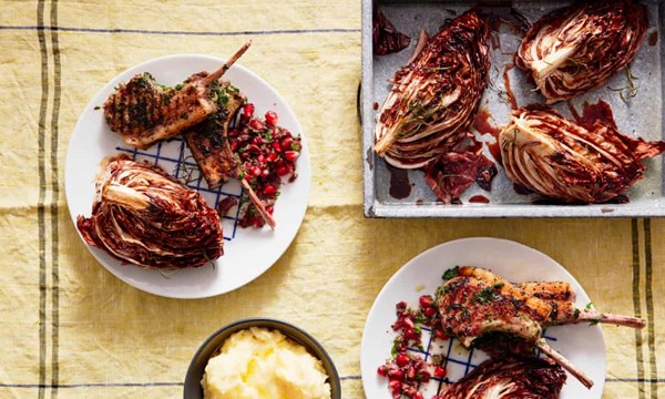 Herby lamb chops with radicchio and tapenade