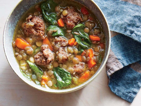 Herby lentil-and-sausage soup