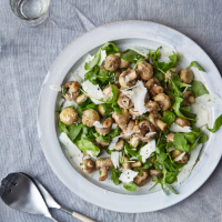 Herby mushroom and shaved pecorino salad with rocket