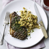 Herby steak and chick pea mash