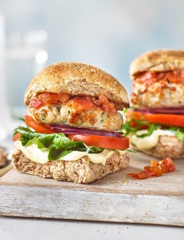 Herby turkey burgers with tomato chutney