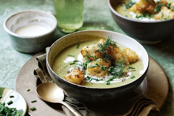 Herby zucchini, leek and potato soup