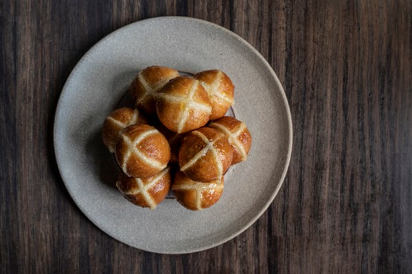 Herdwick lamb filled hot cross buns with marmalade glaze