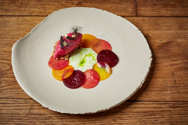 Heritage beetroot ice cream with buttermilk, horseradish and bronze fennel