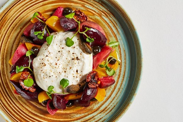  Heritage beetroot with burrata and pickled walnuts