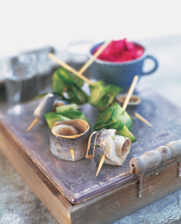 Herring and dilled cucumber skewers