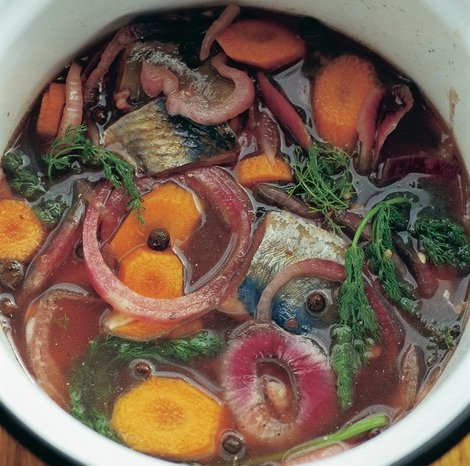 Herrings marinated in vinegar with dill, and allspice