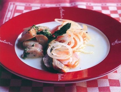 Herrings with potato salad (Harengs marinés avec salade de pommes Rosevalt)