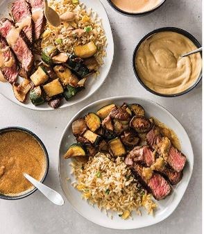 Hibachi-style steaks with zucchini and shiitakes [skillet]