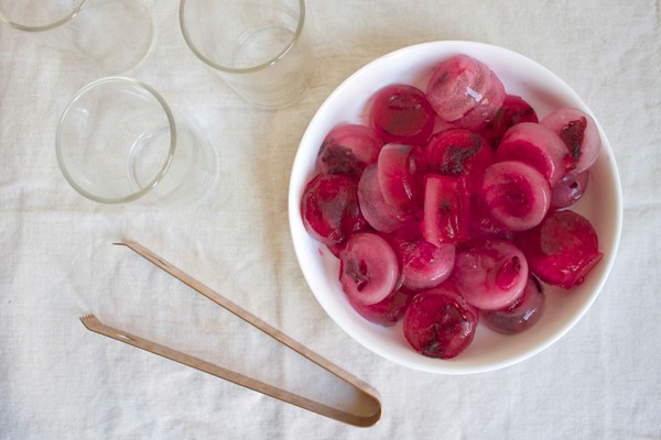 Hibiscus ice cubes for a tiki party