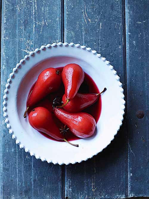 Hibiscus-poached pears
