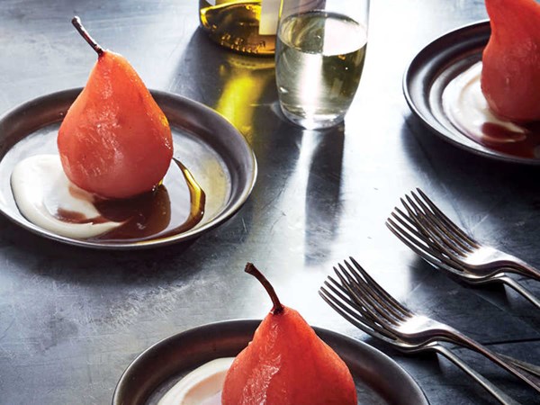 Hibiscus poached pears