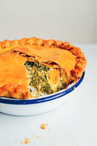 Hidden Easter egg, spring green and cheese pie (Torta Pasqualina)