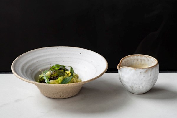 Hispi cabbage, baby leek, chive, Lincolnshire Poacher, parsley 