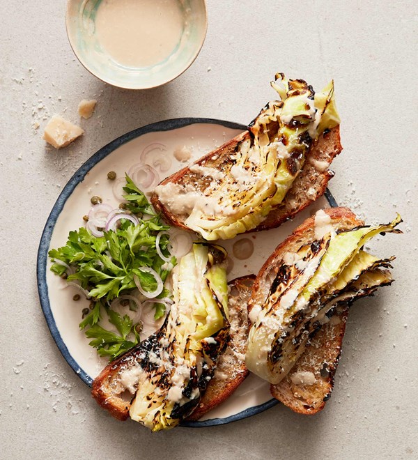 Hispi Caesar salad with parsley and shallots