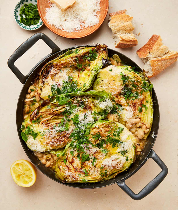 Hispi with white beans and Parmesan
