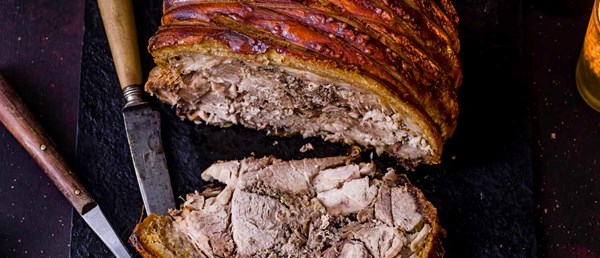 Hog roast with spiced apple stuffing