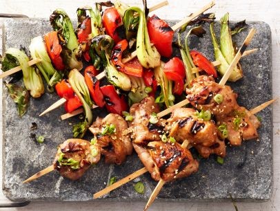 Hoisin chicken and bok choy kebabs