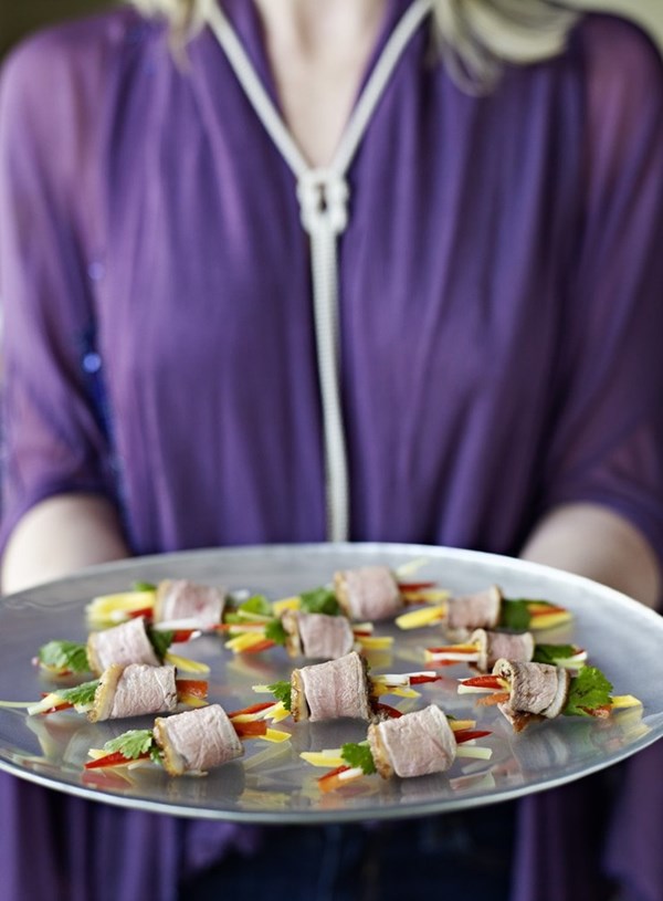 Hoisin duck and mango wraps