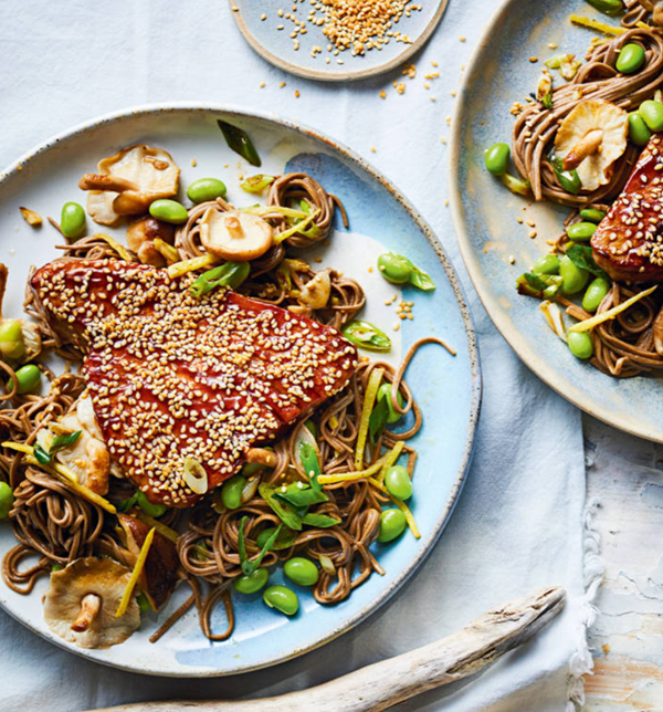 Hoisin-glazed tuna with ginger noodles