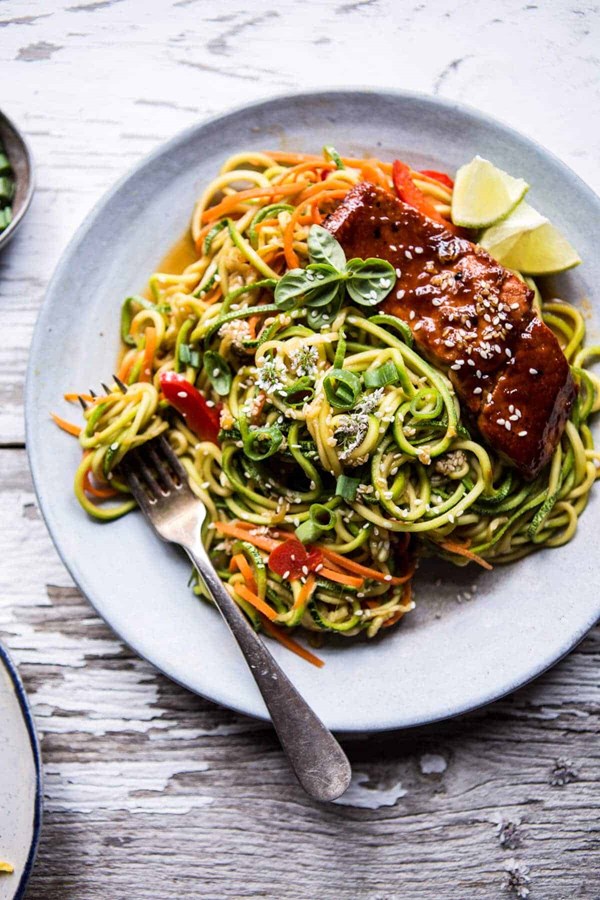 Hoisin salmon with zucchini slaw