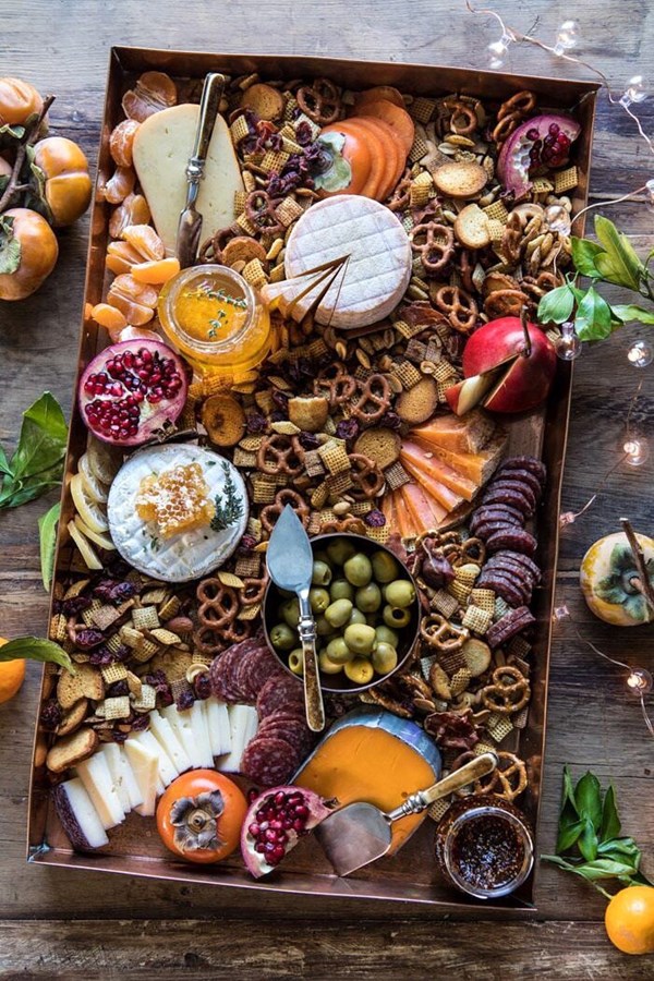 Holiday cheese board (+ cranberry thyme Chex party mix)