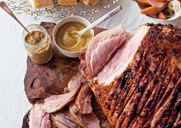 Holiday ham with Riesling and mustard